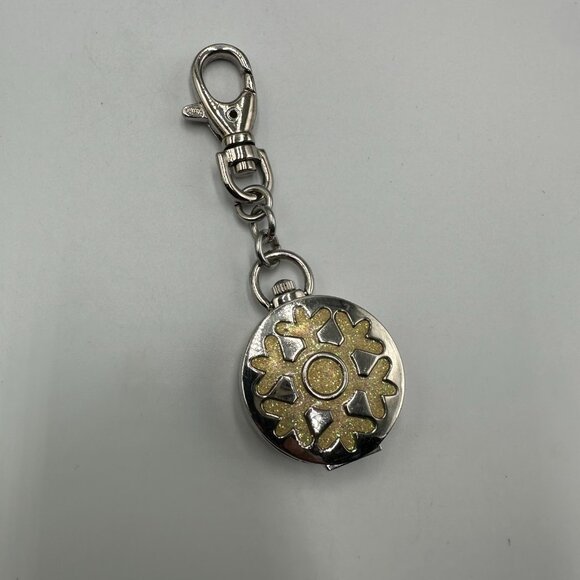 3/$30 Snowflake Clip-On Watch Keychain Bag Charm Hidden Dial Silver Tone - Picture 3 of 11